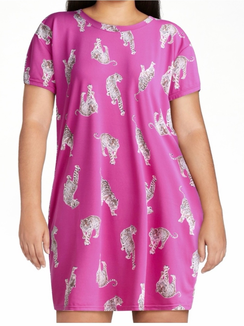 Women’s ' Fuchsia Tiger-Print Short Sleeve Nightgown